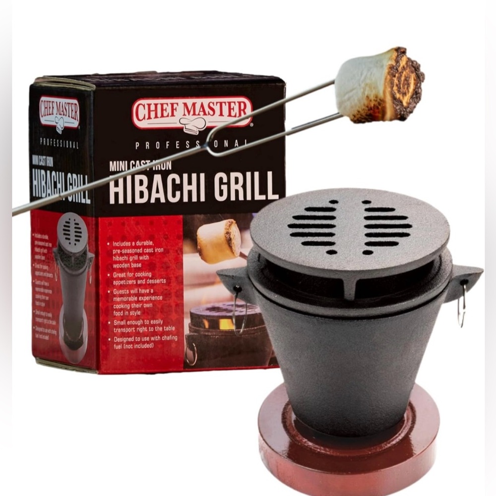 Mini Tabletop Fire Pit and Cast Iron Hibachi Grill Pan Camping Tabletop Fire Pit